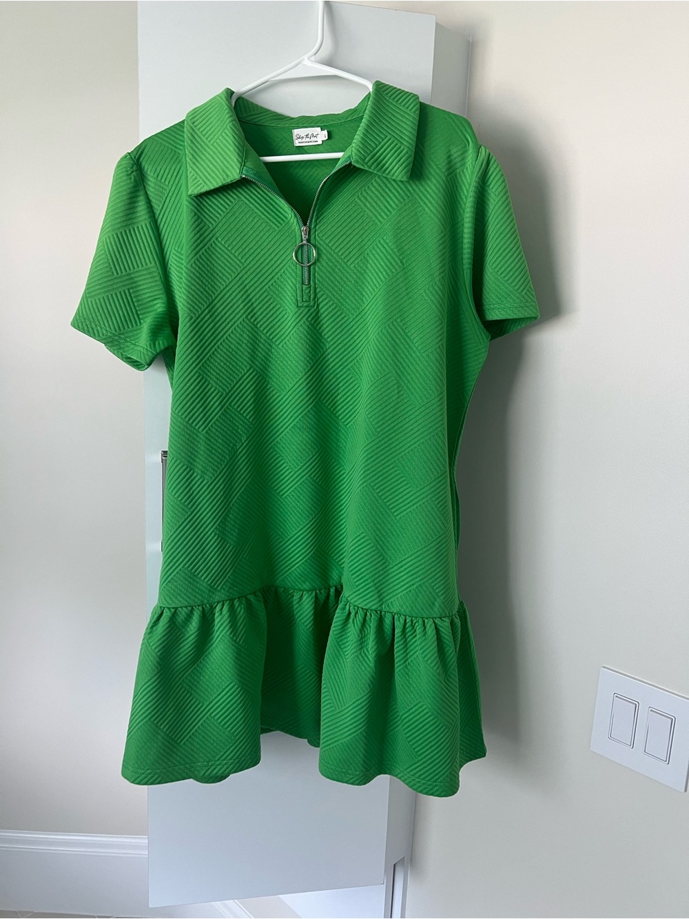 Green Textured Polo Dress